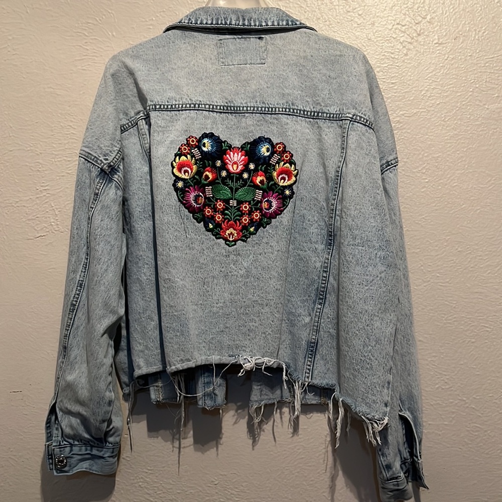 Forever 21+ Distressed Acid Washed Patch Jean Jacket